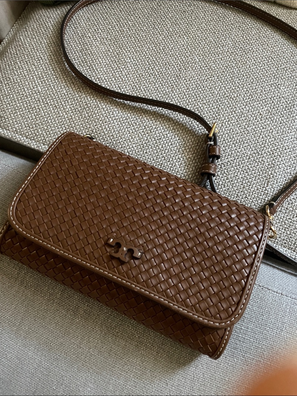Tory Burch Brown Woven Leather Crossbody Bag